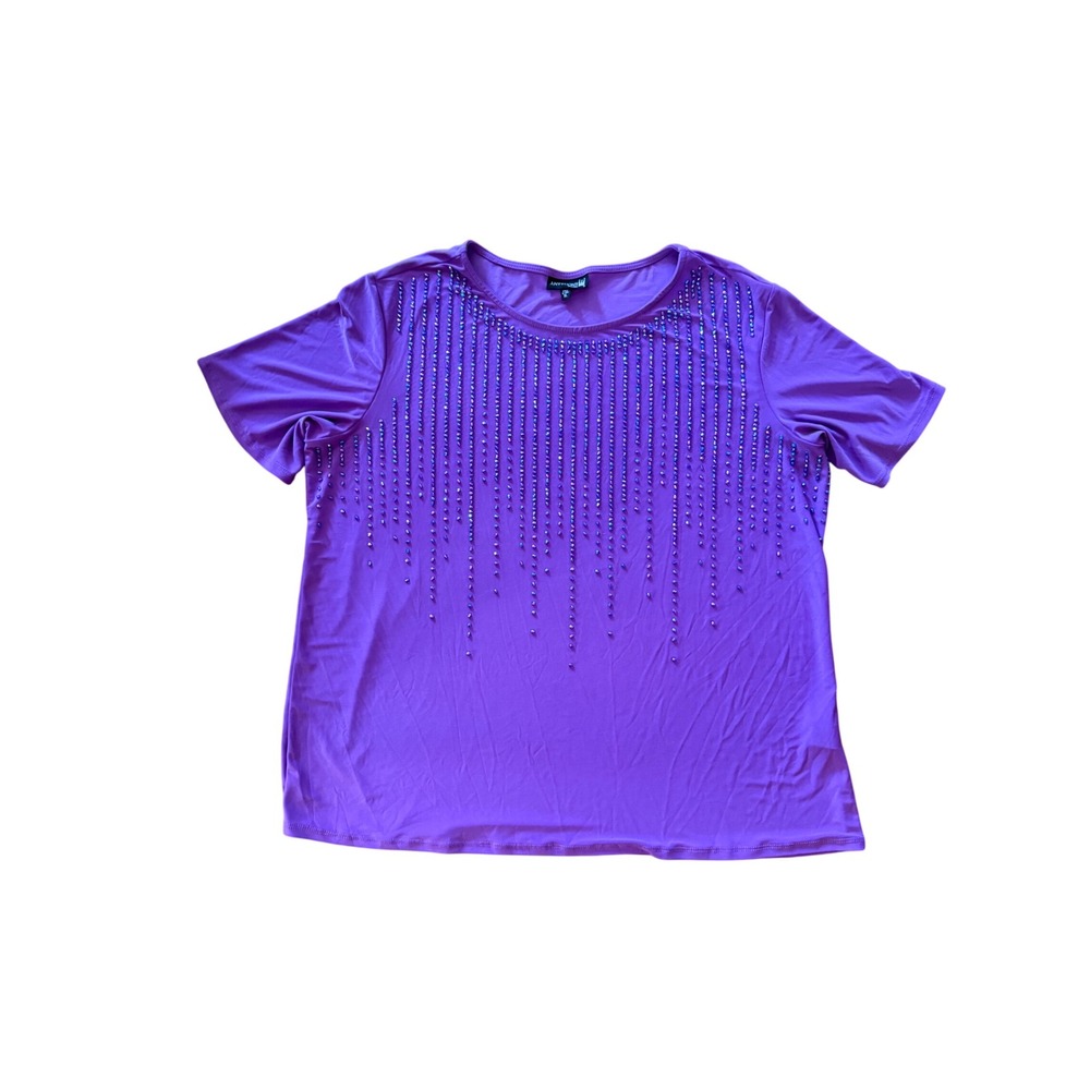 Anthony Original Purple Beaded Top Women's XL Short Sleeve USA Made